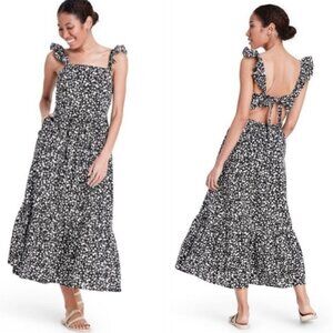 RIXO x Target Black and White Print Ruffle-Strap Midi Dress w Pockets - Sz 6